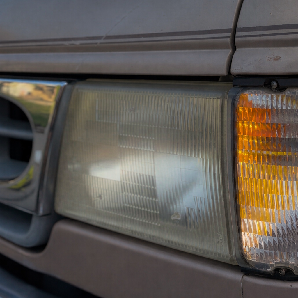 Headlight before restoration - cloudy and yellowed